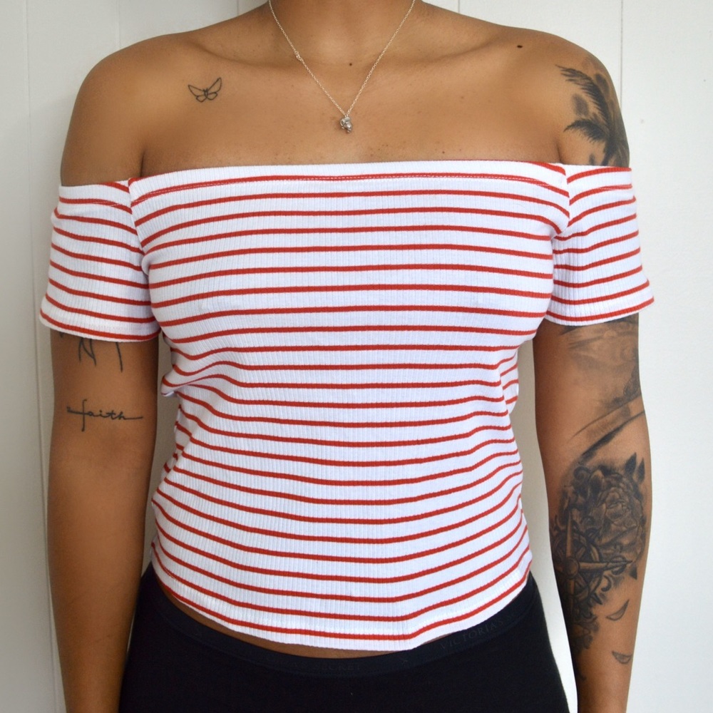 Off shoulder striped shirt